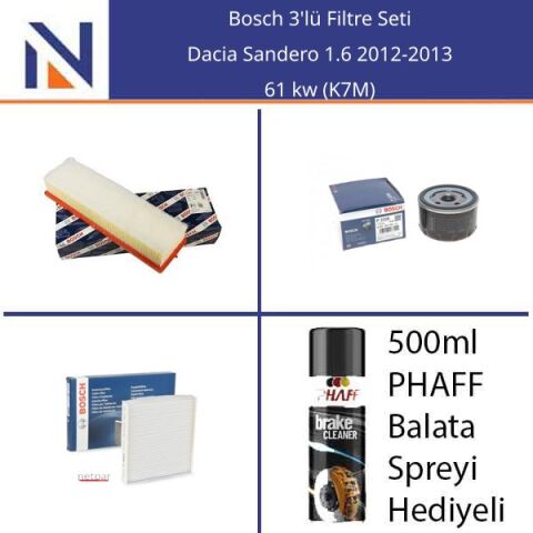 Dacia Sandero 1.6 2012-2013 Bosch 3'lü Filtre Seti