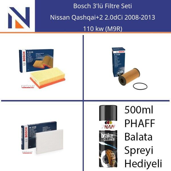 Nissan Qashqai+2 2.0dCi 2008-2013 Bosch 3'lü Filtre Seti