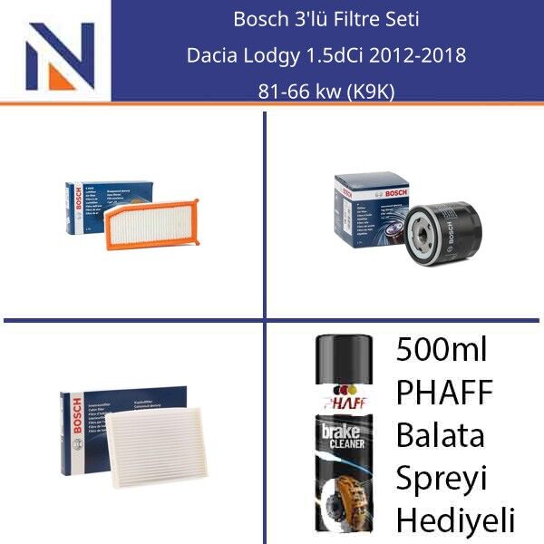 Dacia Lodgy 1.5dCi 2012-2018 Bosch 3'lü Filtre Seti