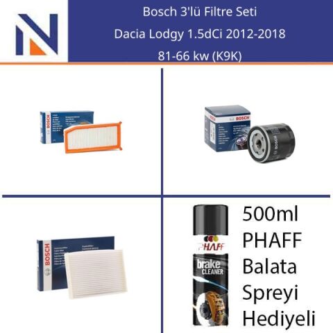 Dacia Lodgy 1.5dCi 2012-2018 Bosch 3'lü Filtre Seti