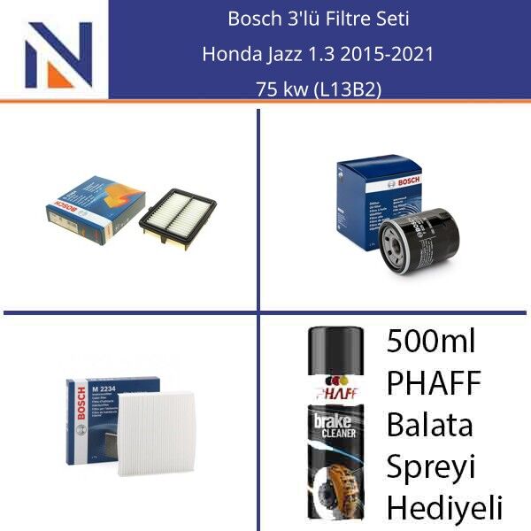 Honda Jazz 1.3 2015-2021 Bosch 3'lü Filtre Seti