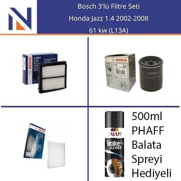 Honda Jazz 1.4 2002-2008 Bosch 3'lü Filtre Seti
