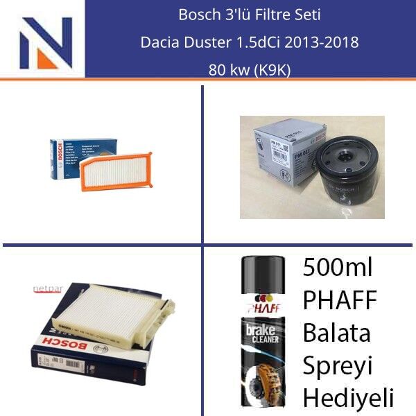 Dacia Duster 1.5dCi 2013-2018 Bosch 3'lü Filtre Seti