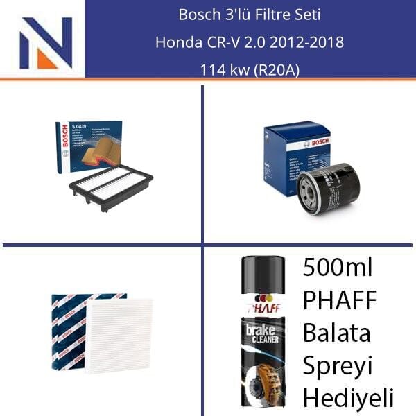 Honda CR-V 2.0 2012-2018 Bosch 3'lü Filtre Seti