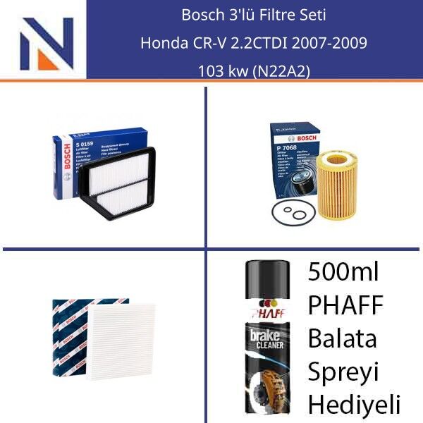 Honda CR-V 2.2CTDI 2007-2009 Bosch 3'lü Filtre Seti
