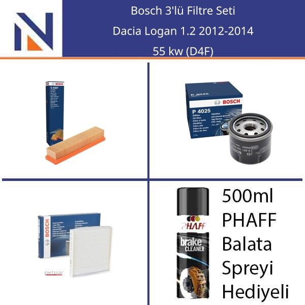 Dacia Logan 1.2 2012-2014 Bosch 3'lü Filtre Seti