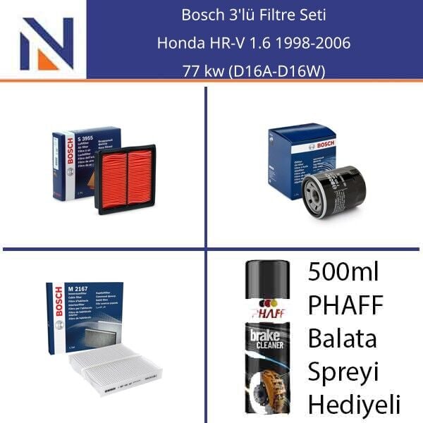 Honda HR-V 1.6 1998-2006 Bosch 3'lü Filtre Seti