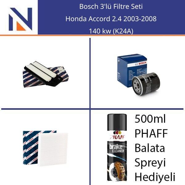 Honda Accord 2.4 2003-2008 Bosch 3'lü Filtre Seti