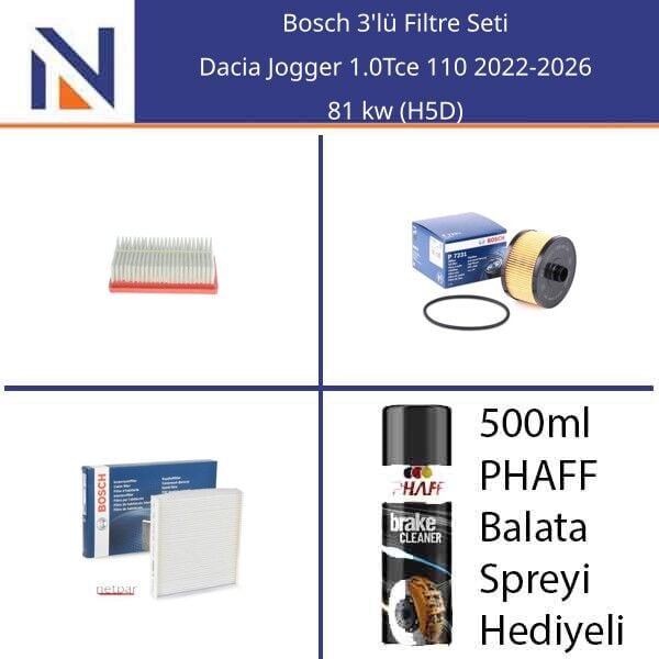 Dacia Jogger 1.0Tce 110 2022-2026 Bosch 3'lü Filtre Seti