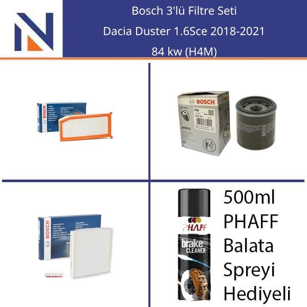Dacia Duster 1.6Sce 2018-2021 Bosch 3'lü Filtre Seti