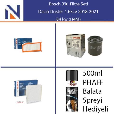 Dacia Duster 1.6Sce 2018-2021 Bosch 3'lü Filtre Seti
