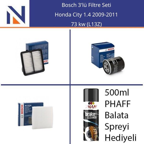 Honda City 1.4 2009-2011 Bosch 3'lü Filtre Seti