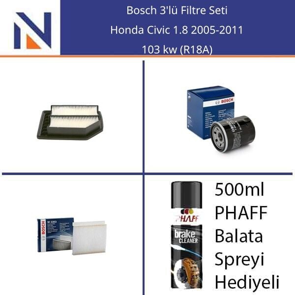 Honda Civic 1.8 2005-2011 Bosch 3'lü Filtre Seti