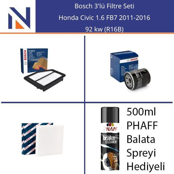 Honda Civic 1.6 FB7 2011-2016 Bosch 3'lü Filtre Seti