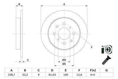 Honda City 1.4 2009-2011 Bosch Arka Disk 239mm NETPARBD2779 2 Adet