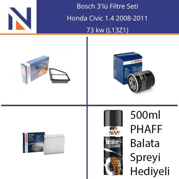 Honda Civic 1.4 2008-2011 Bosch 3'lü Filtre Seti