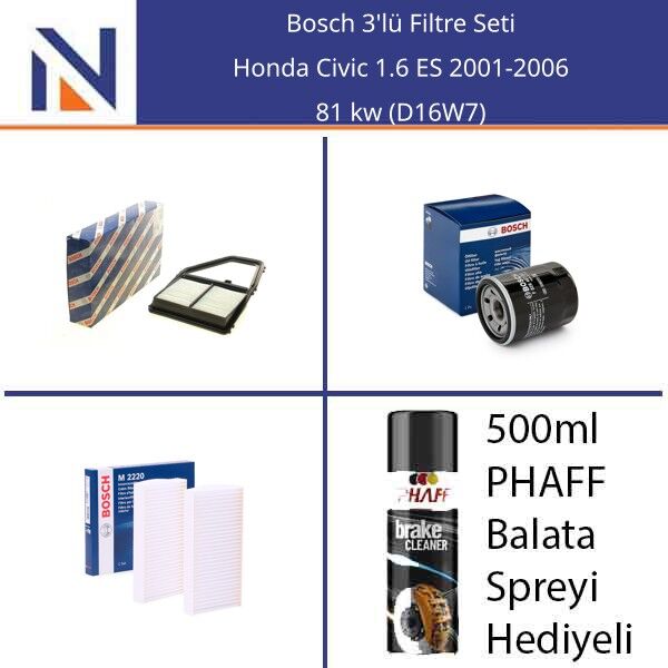 Honda Civic 1.6 ES 2001-2006 Bosch 3'lü Filtre Seti