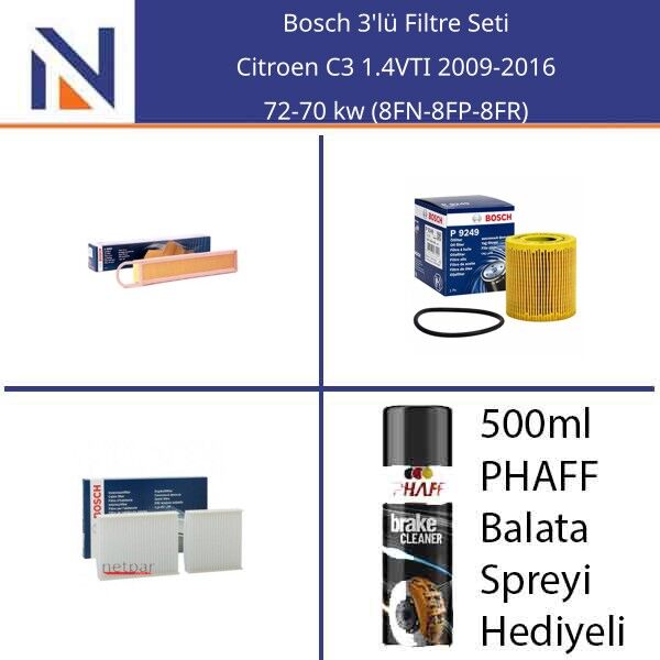Citroen C3 1.4VTI 2009-2016 Bosch 3'lü Filtre Seti