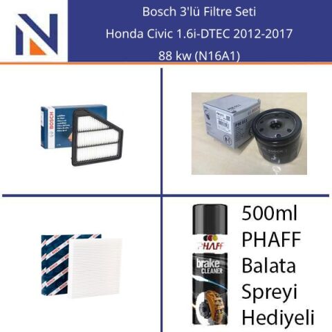 Honda Civic 1.6i-DTEC 2012-2017 Bosch 3'lü Filtre Seti