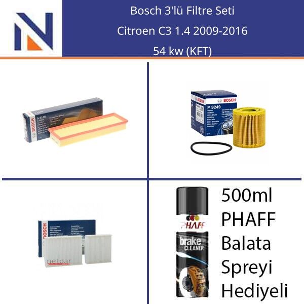 Citroen C3 1.4 2009-2016 Bosch 3'lü Filtre Seti