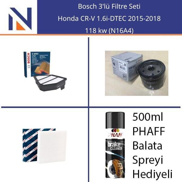 Honda CR-V 1.6i-DTEC 2015-2018 Bosch 3'lü Filtre Seti