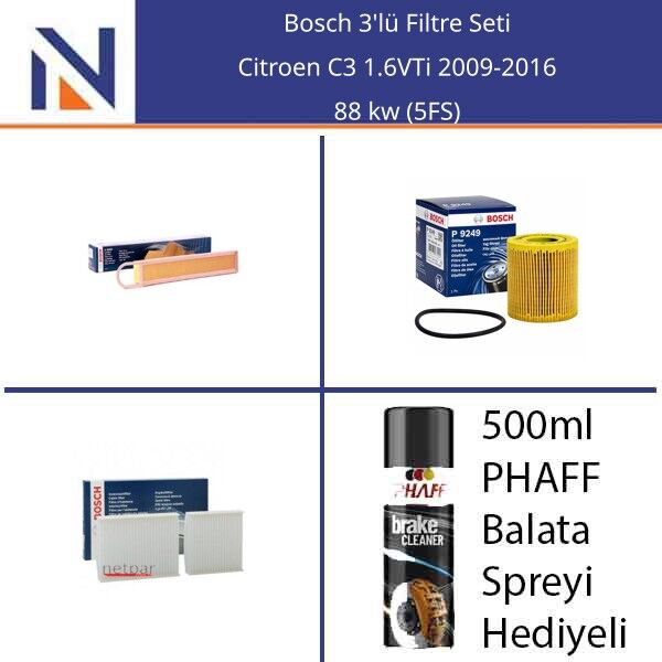 Citroen C3 1.6VTi 2009-2016 Bosch 3'lü Filtre Seti