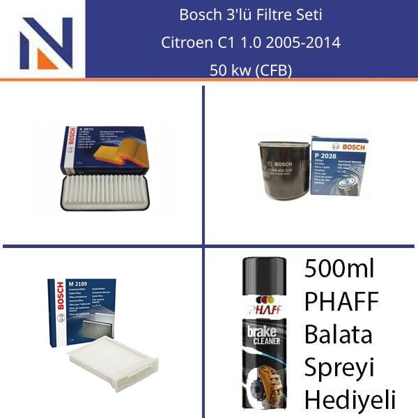 Citroen C1 1.0 2005-2014 Bosch 3'lü Filtre Seti