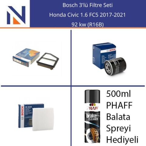 Honda Civic 1.6 FC5 2017-2021 Bosch 3'lü Filtre Seti