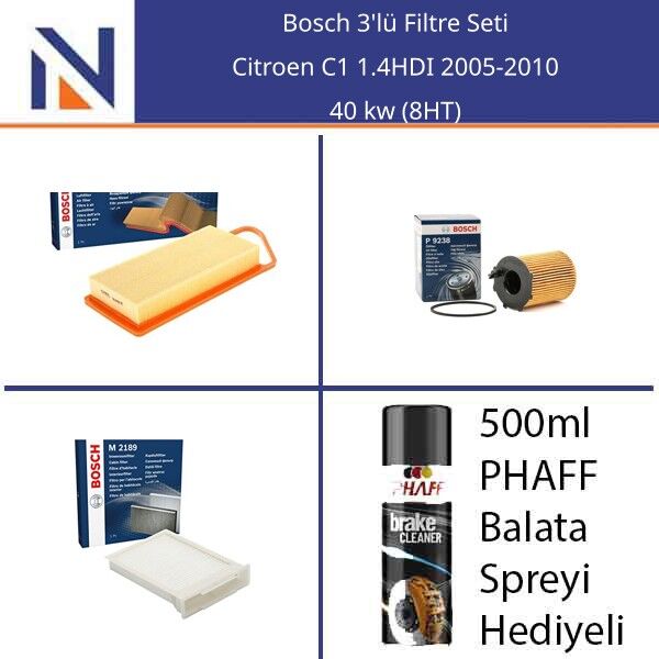 Citroen C1 1.4HDI 2005-2010 Bosch 3'lü Filtre Seti
