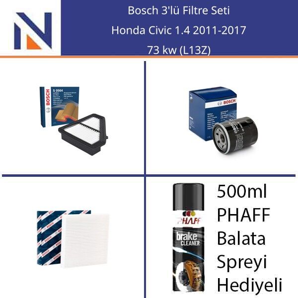 Honda Civic 1.4 2011-2017 Bosch 3'lü Filtre Seti