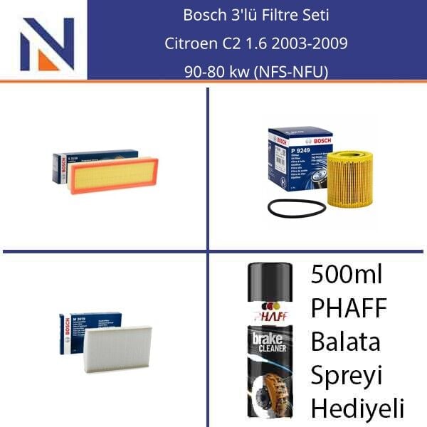 Citroen C2 1.6 2003-2009 Bosch 3'lü Filtre Seti