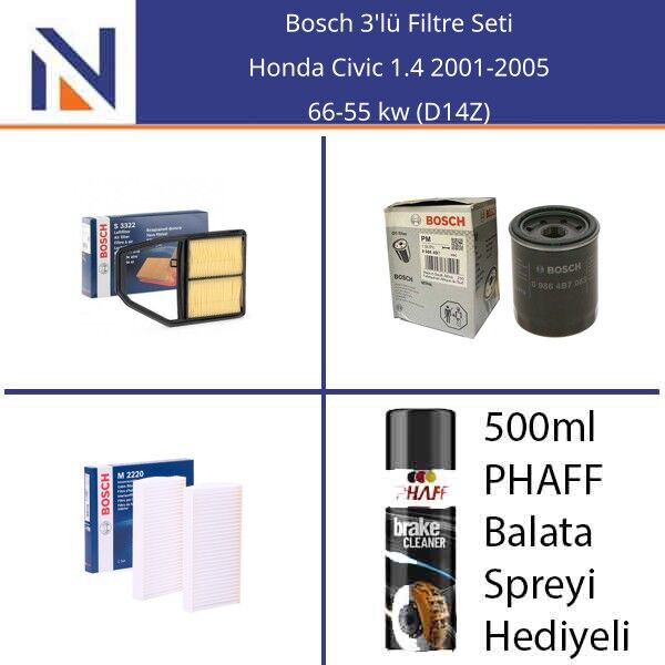 Honda Civic 1.4 2001-2005 Bosch 3'lü Filtre Seti