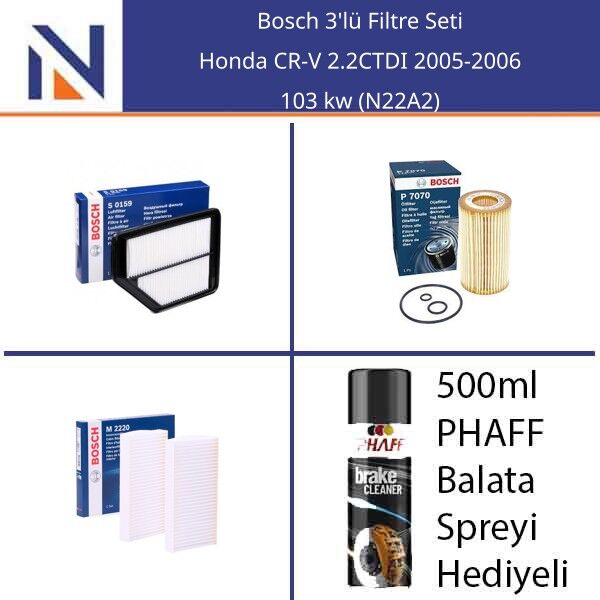 Honda CR-V 2.2CTDI 2005-2006 Bosch 3'lü Filtre Seti