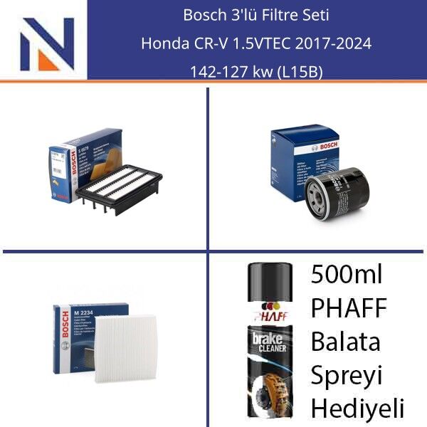 Honda CR-V 1.5VTEC 2017-2024 Bosch 3'lü Filtre Seti