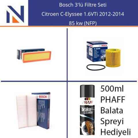 Citroen C-Elyssee 1.6VTi 2012-2014 Bosch 3'lü Filtre Seti