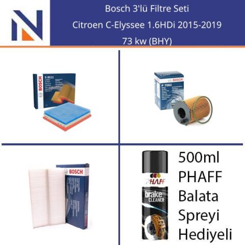 Citroen C-Elyssee 1.6HDi 2015-2019 Bosch 3'lü Filtre Seti