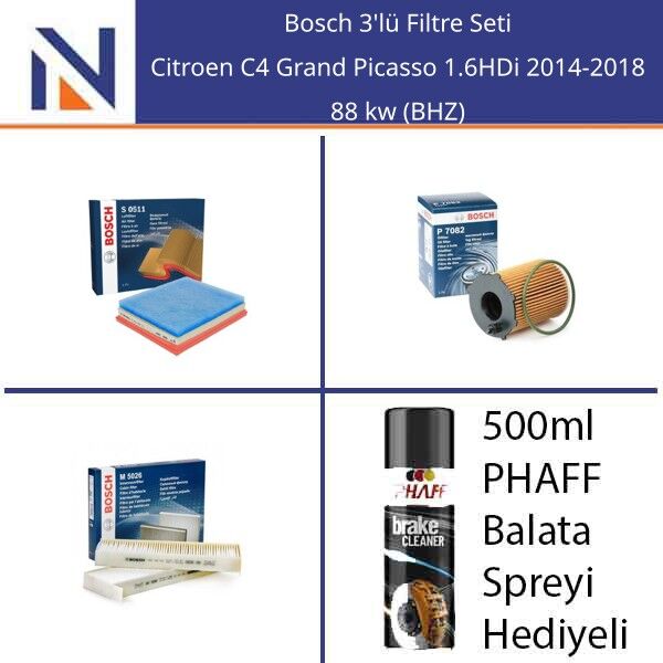Citroen C4 Grand Picasso 1.6HDi 2014-2018 Bosch 3'lü Filtre Seti