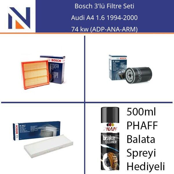 Audi A4 1.6 1994-2000 Bosch 3'lü Filtre Seti