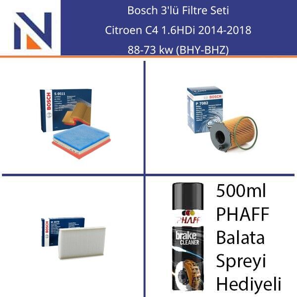Citroen C4 1.6HDi 2014-2018 Bosch 3'lü Filtre Seti