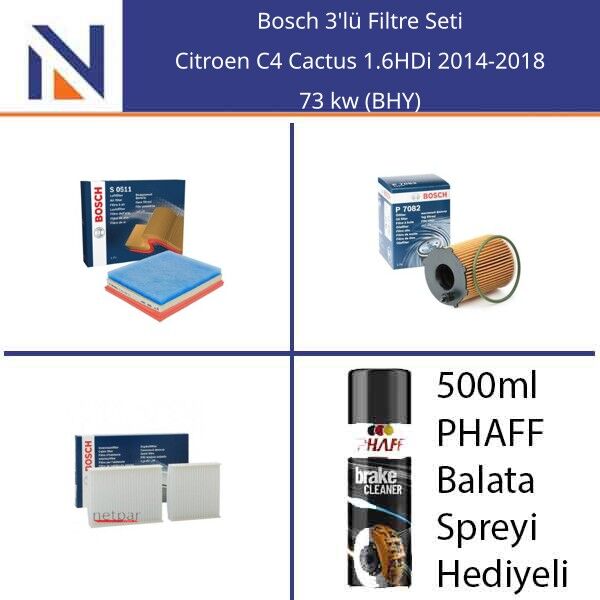 Citroen C4 Cactus 1.6HDi 2014-2018 Bosch 3'lü Filtre Seti