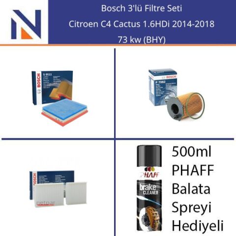 Citroen C4 Cactus 1.6HDi 2014-2018 Bosch 3'lü Filtre Seti