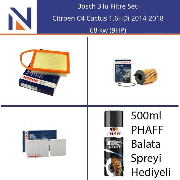 Citroen C4 Cactus 1.6HDi 2014-2018 Bosch 3'lü Filtre Seti