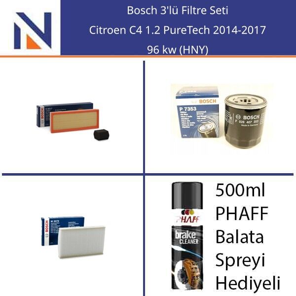 Citroen C4 1.2 PureTech 2014-2017 Bosch 3'lü Filtre Seti