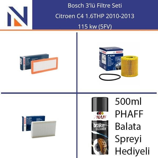 Citroen C4 1.6THP 2010-2013 Bosch 3'lü Filtre Seti