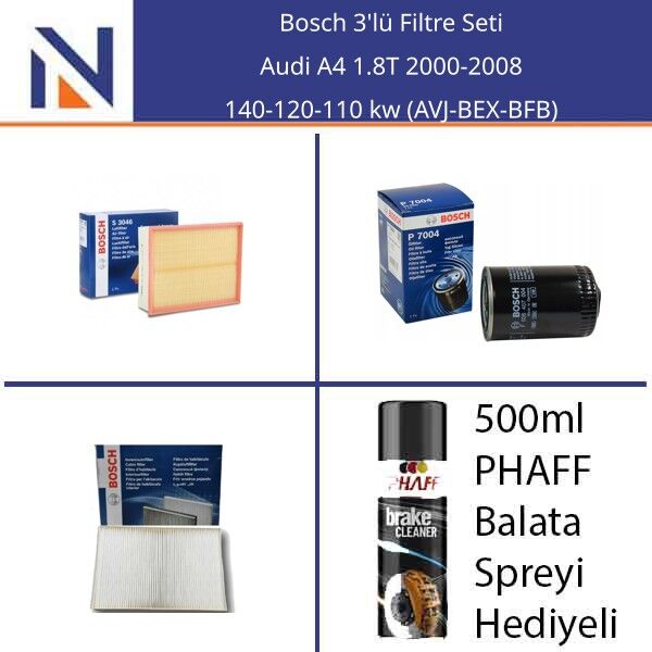 Audi A4 1.8T 2000-2008 Bosch 3'lü Filtre Seti