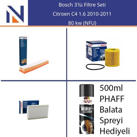 Citroen C4 1.6 2010-2011 Bosch 3'lü Filtre Seti