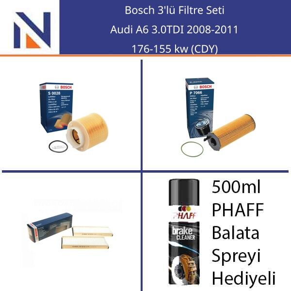 Audi A6 3.0TDI 2008-2011 Bosch 3'lü Filtre Seti