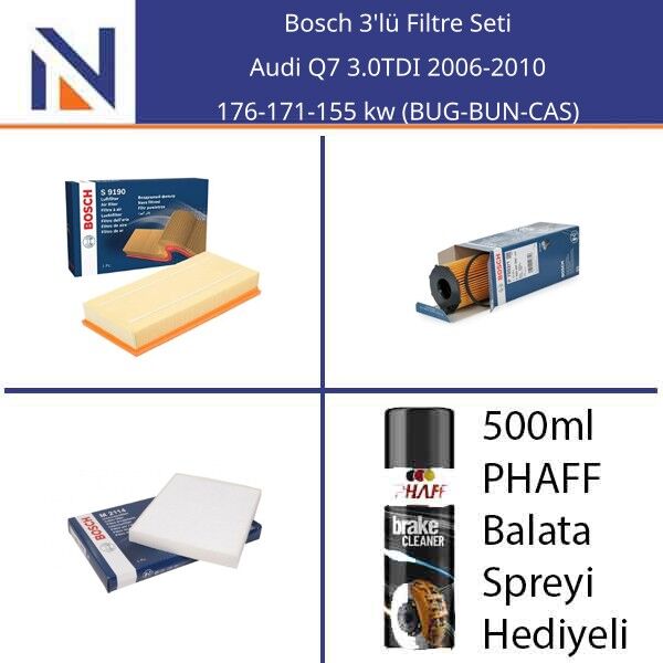 Audi Q7 3.0TDI 2006-2010 Bosch 3'lü Filtre Seti