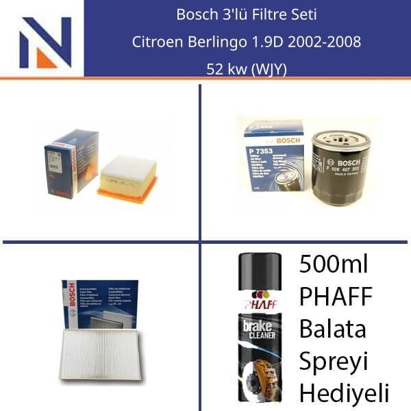 Citroen Berlingo 1.9D 2002-2008 Bosch 3'lü Filtre Seti