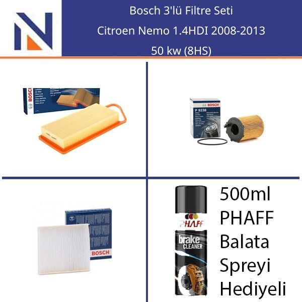Citroen Nemo 1.4HDI 2008-2013 Bosch 3'lü Filtre Seti